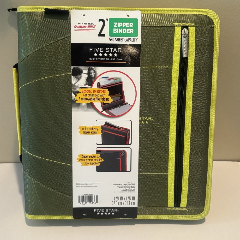 Five Star‎ Zipper Binder, 2 Inch 3 Ring Binder, 580 Sheet Cap. 12 3/4IN x 12IN